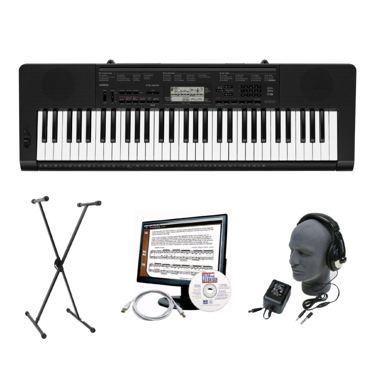 Casio CTK-3200 61-Key Portable Premium Keyboard Package with Headphones, Stand, Power Supply, 6-Feet USB Cable and eMedia Instructional Software
