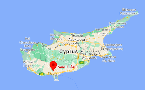 Location of Kouris Dam in Cyprus