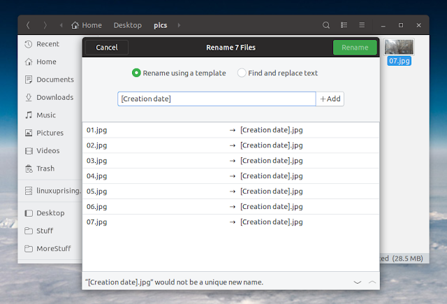 Nautilus batch rename metadata not working