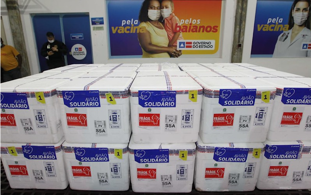 Bahia vai receber mais de 430 mil doses da vacina contra a Covid-19 na segunda-feira, diz Sesab 