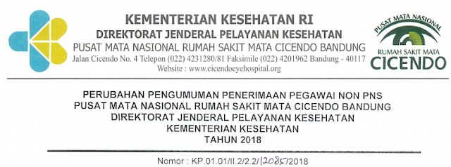 Pengumuman Penerimaan Pegawai Non PNS Rumah Sakit Mata Cicendo Bandung 