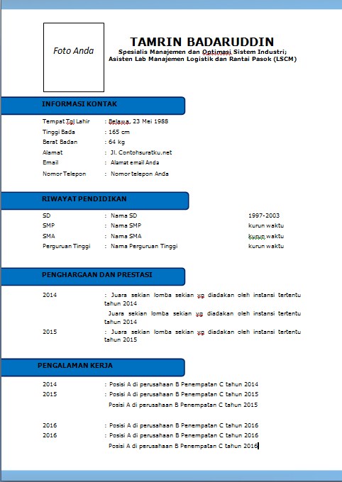 Contoh CV Penuh Kreasi Menarik Terbaik dan Benar Ms Word 