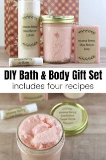  Looking for diy beauty products recipes?  These four beauty diy recipes are perfect for yourself or for gift giving.  These diy beauty recipes easy are perfect for beginners.  Even if you’ve never made any homemade beauty products before, you can make these.  Learn how to make soap, diy sugar scrub recipe, lip balm recipe, and lotion recipe.  diy natural beauty recipes like these are natural and made with a natural fragrance.  diy homemade beauty products make great gifts!  #diybeautyrecipes #diygifts #diybeauty #diy #soap #lotion #lipbalm #essentialoils #sugarscrub