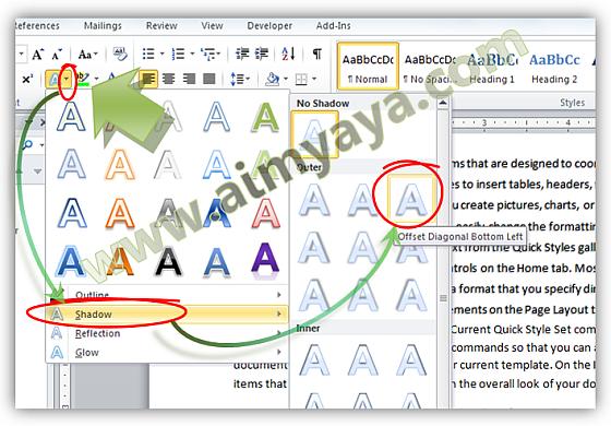  Gambar: Membuat bayangan pada teks tulisan di microsoft word 