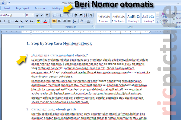 cara buat daftar isi di word