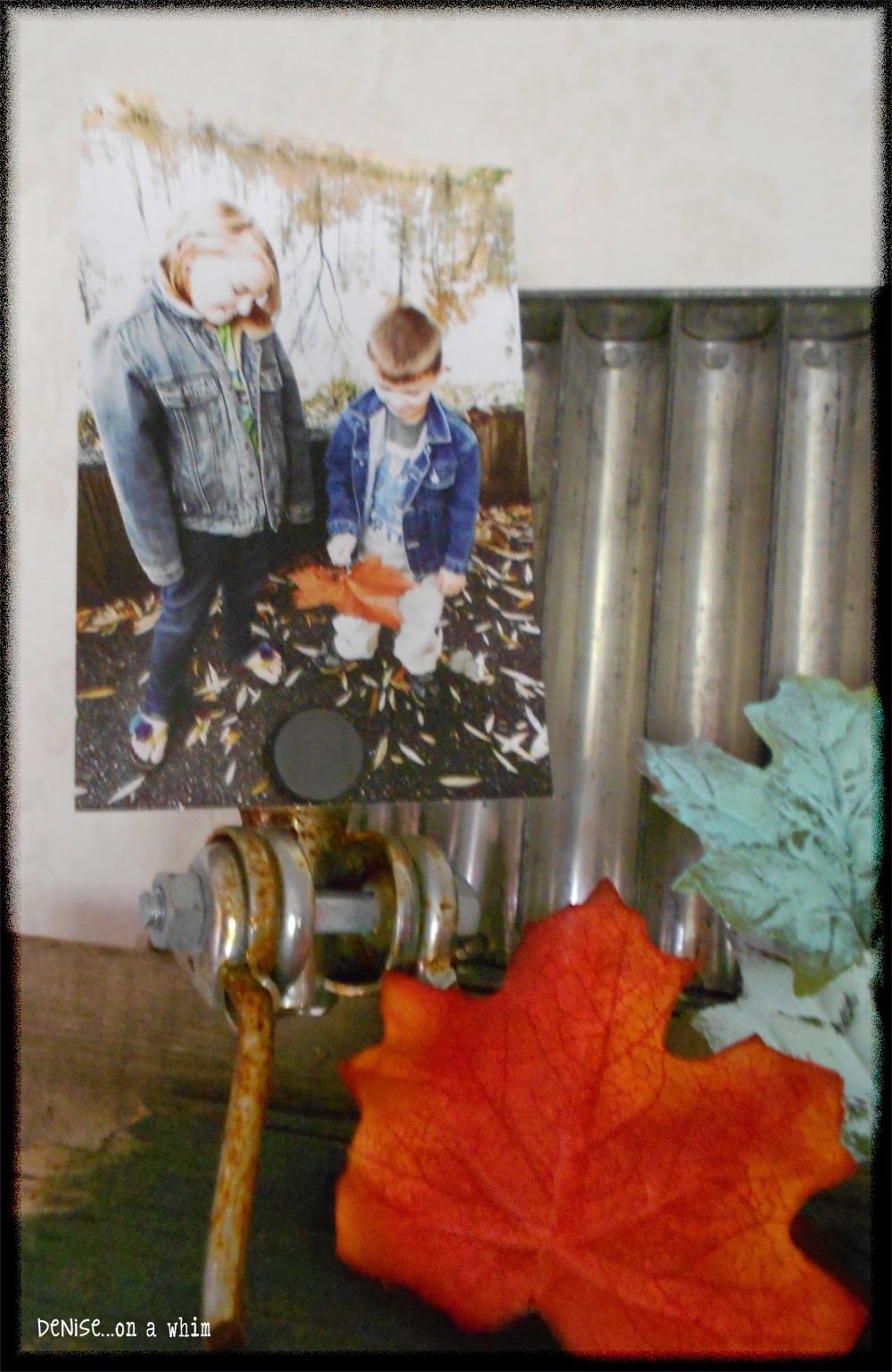 Displaying Family Photos in a Fall Vignette from Denise on a Whim