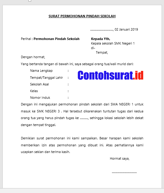 Surat Murid Pindah Sekolah