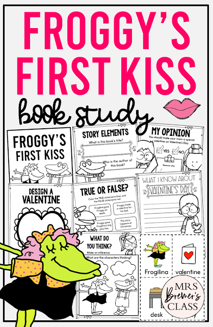Froggys First Kiss book activities unit with literacy printables, reading companion activities, lesson ideas, and a craft for Kindergarten and First Grade