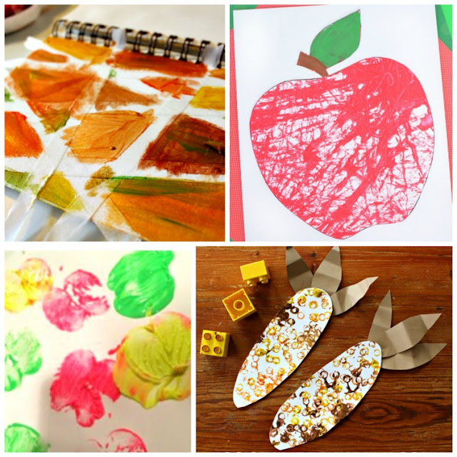 Fall Process Art For Kids.  Great ideas for autumn painting, drawing, collage, and stamping.  Choices for toddlers, preschool, kindergarten, and elementary kids.