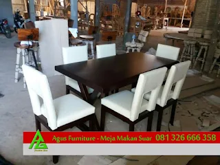 jual meja desain set meja makan kayu suar natural alami agus furniture 081326666358