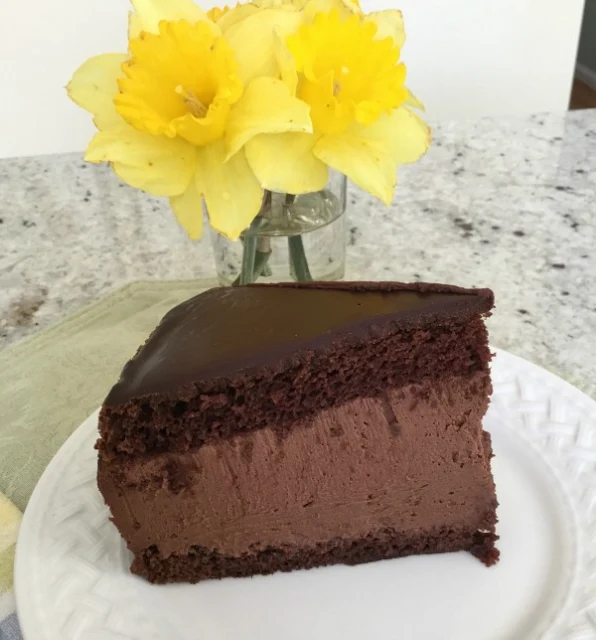 A slice of chocolate mousse cake
