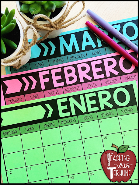 Editable Classroom Calendar in Spanish