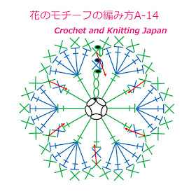 かぎ針編み:花のモチーフの編み方A-14 Crochet Flower Motif / Crochet and Knitting Japan