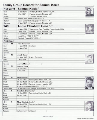 Samuel Keele photo family group sheet p. 1