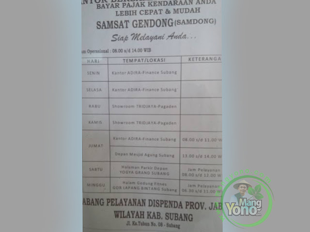 Jadwal SAMDONG Subang, Jawa Barat. 