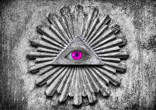 illuminati eye in a wall