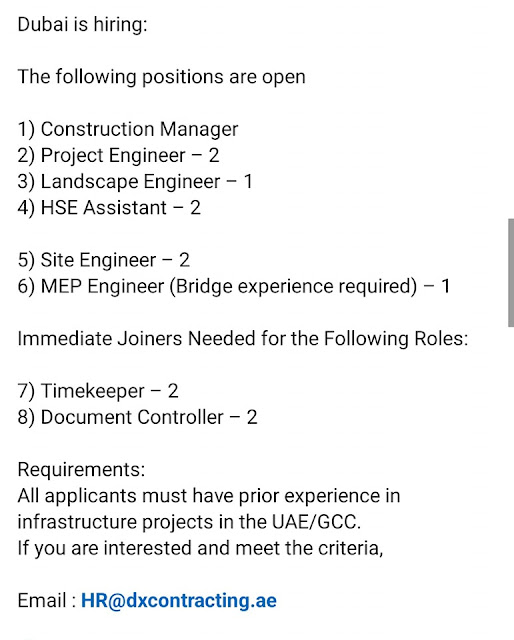 Job Vacancy In Dubai, Sharjah, Abu Dhabi