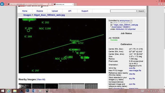 Screenshot from Astrometry.net, showing Algol located slightly right of center (Source: Palmia Observatory)