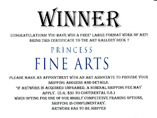 Certificate for free art onboard Princess Cruises