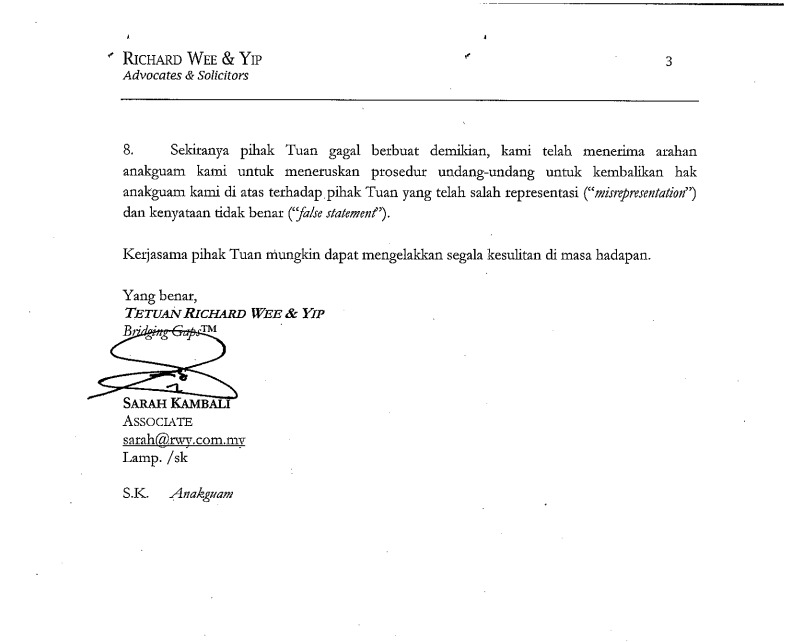 Omak Kau!!!!: BLOGGER MILO SUAM TERIMA SURAT DARI PEGUAM NING BAIZURA ...