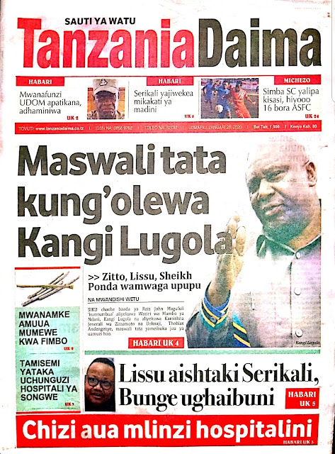 Habari Zilizopo Katika Magazeti ya Leo Jumapili January 26 ,2020