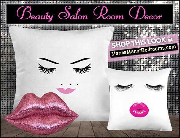 Eyelashes red Lips Throw Pillow Eyelash Throw Pillow beauty theme decorations