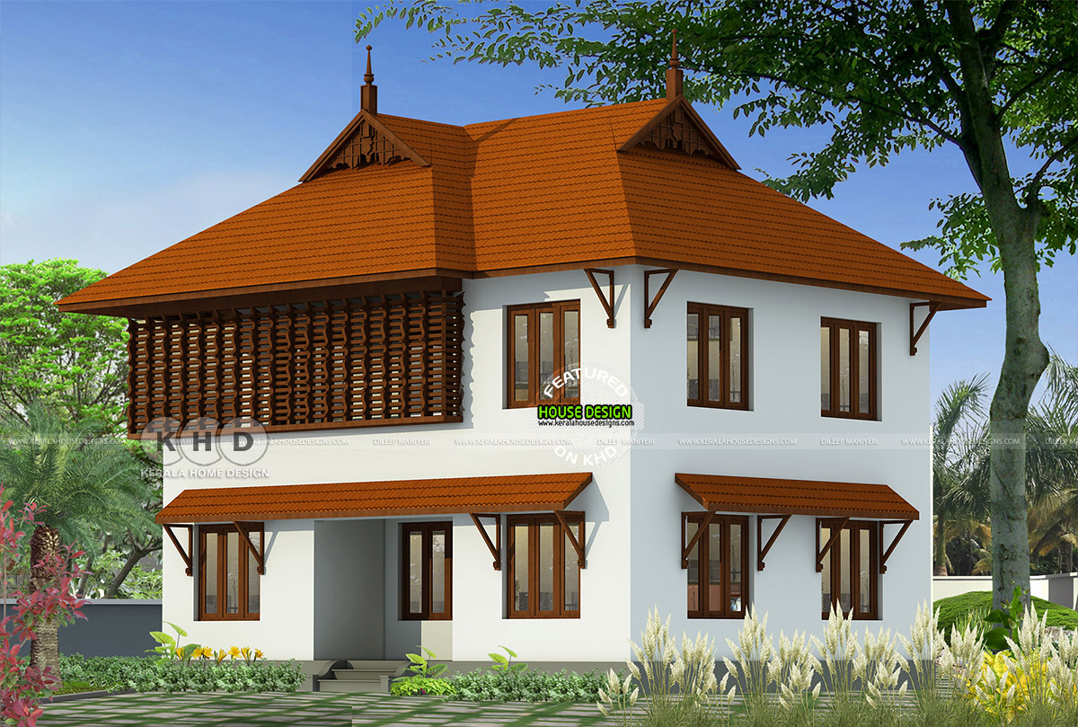 Exquisite Wooden Louver Design on First Floor of Kerala Traditional House