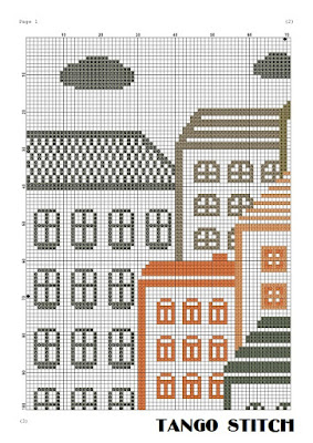 Big city landscape abstract cross stitch embroidery pattern - Tango Stitch