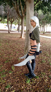 donuth, channel, katarina, league of legends, skin mercenary, mercenary, white hair, tattoo, sword, cosplay, lol,