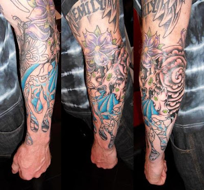 Japanese sleeve tattoo ideas below Flowers clouds and flames design