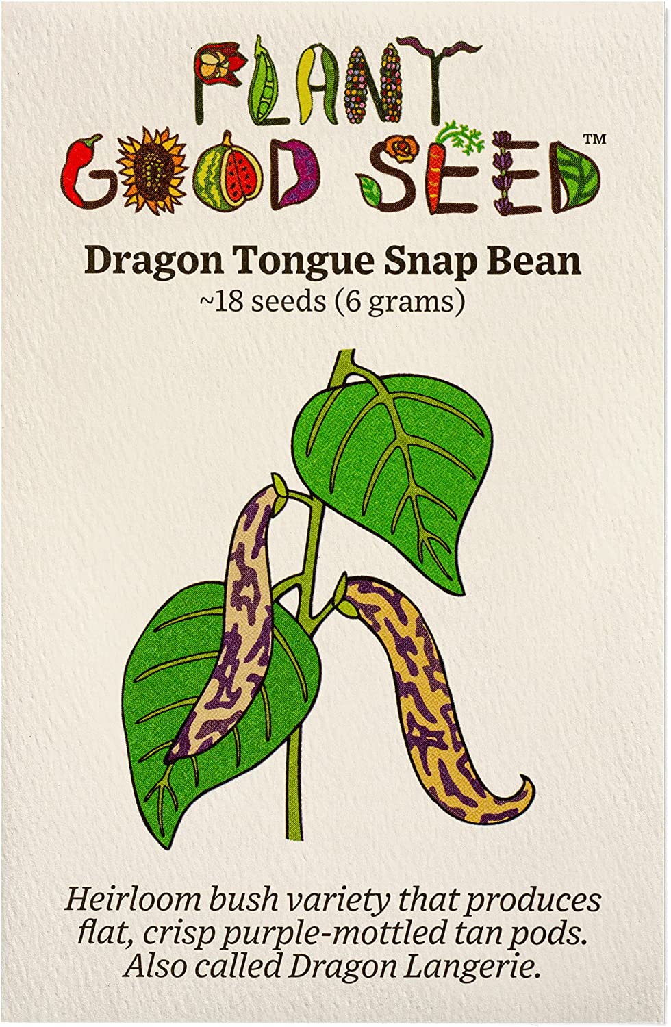 Dragon Langerie Snap Bean have unique purple-streaked white pods, also known as Dragon's Tongue.  This Dutch heirloom snap bean is popular for eating fresh as a snap bean with super flavor and crispness.