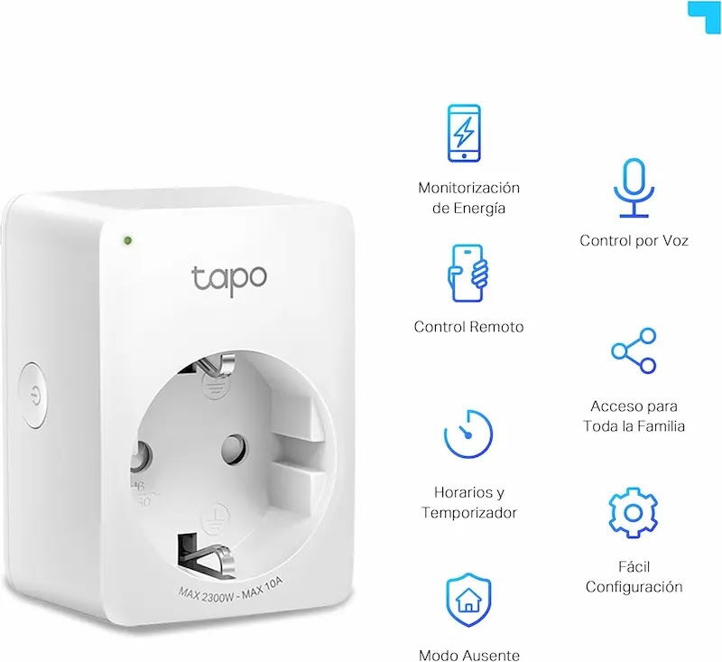 Enchufe inteligente compatible con asistentes de voz Alexa, Google Home y Apple HomeKit
