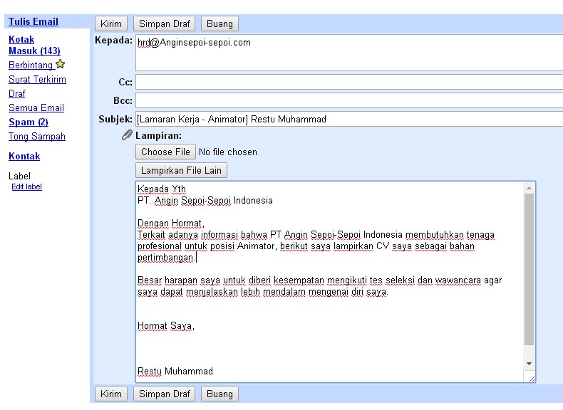 Contoh Email Lamaran Kerja CV Yang Baik dan Benar - Blog 