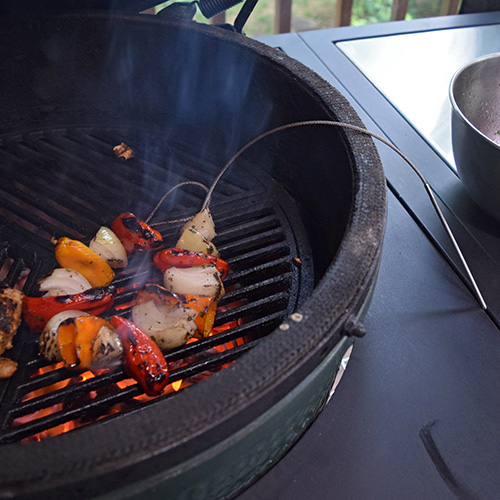 Tip: Leave the tip of the cable skewer out of the grill so it won't get hot and you can use it as a handle for flipping.