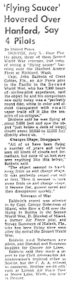 Flying Saucer Hovers Over Hanford Atomic Plant – United Press 7-5-1952