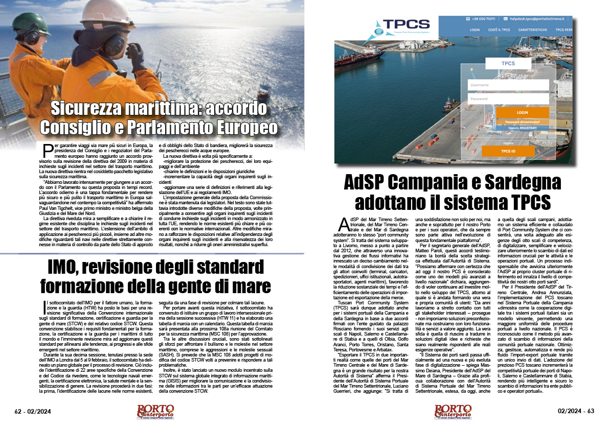 FEBBRAIO 2024 PAG. 63 - AdSP Campania e Sardegna adottano il sistema TPCS