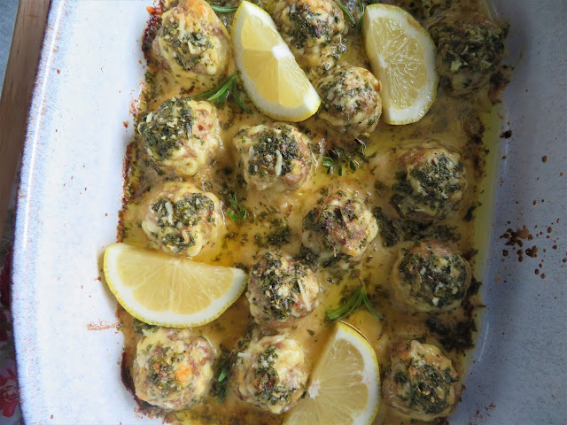 Baked Turkey Meatballs with Lemon Garlic Butter Sauce