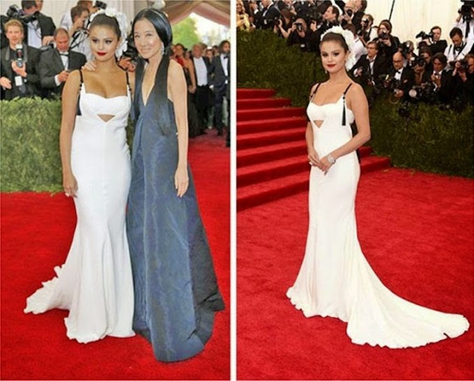 Moda. La cantante e attrice Selena Gomez indossa un abito Vera Wang al Met Gala 2015 di New York