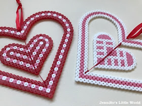 Hanging spinning Hama bead heart decoration for Valentine's Day