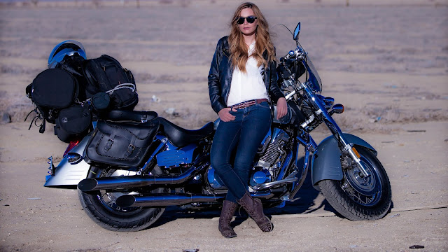 Motorcycle and beautiful lady HD Wallpaper