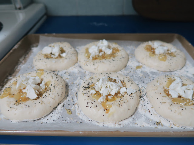 OVERNIGHT SOURDOUGH BIALYS WITH CARAMELISED ONIONS & GOAST CHEESE from Artisan Sourdough Made simple | salt sugar and i | Dani Elis