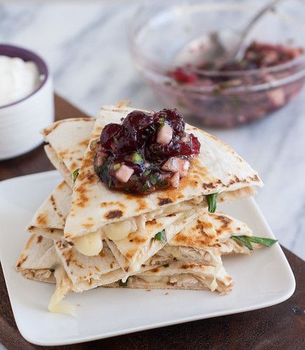 Leftover Turkey Jack Quesadillas with Cranberry Salsa