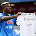 Osimhen celebrates with #ENDSARS T-shirt after scoring against Atalanta [photo]