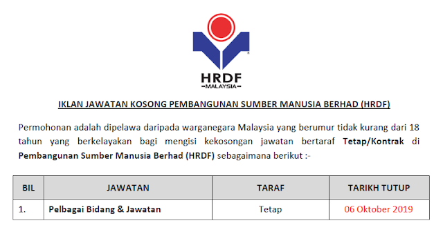 jawatan kosong hrdf