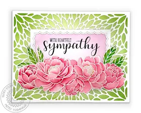 Sunny Studio Blog: With Heartfelt Sympathy Watercolor Peony Floral Card (using Pink Peonies Stamps, Everyday Greetings Stamps & Blooming Frame Die)