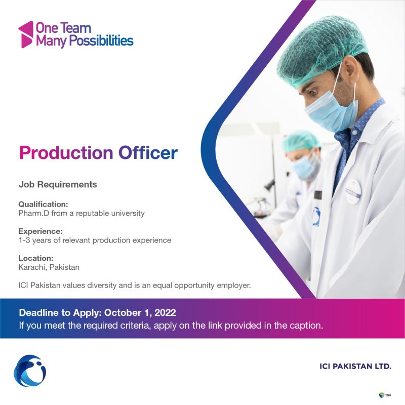 ICI PakistanLimited is hiring a Production Officer