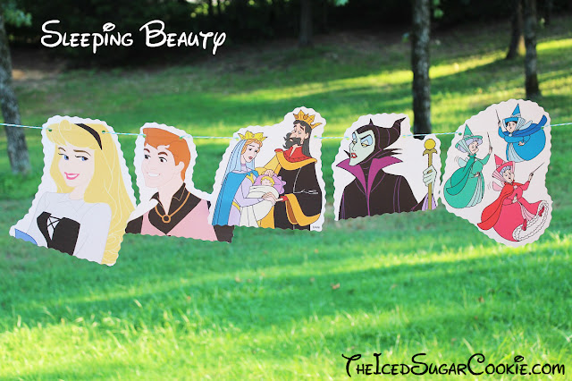 Sleeping Beauty Birthday Party Banner DIY Ideas-Aurora, Prince Phillip, Queen Leah, King Stefan, Maleficent, Flora, Fauna, Merryweather Fairies