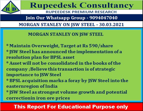 MORGAN STANLEY ON JSW STEEL - Rupeedesk Reports
