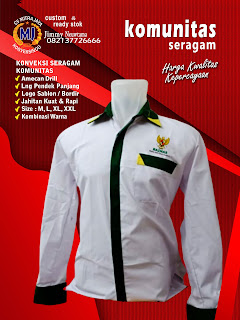 seragam komunitas bisa lengan panjang dan pendek diperuntukan anggota komunitas / perkumpulan yayasan paguyuban bisa juga koperasi. seragam komunitas berupa baju kemeja dengan desain custom atau yang sudah ada di ADART di setiap komunitas tersebut. CV MITRA JAYA KONVEKSINDO konveksi yang memproduksi menerima pesanan seragam untuk komunitas dengan berbagai desain model terbaru atau dengan desan resmi dan dinas.