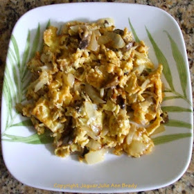 Cheesy Scrambled Eggs with Mushrooms and Onions